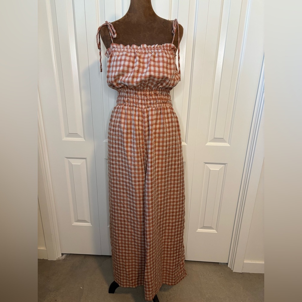 Sadie & Sage Brown Gingham Jumpsuit